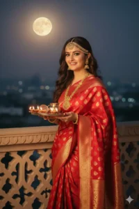 Traditional Red Saree Look karwa chawth