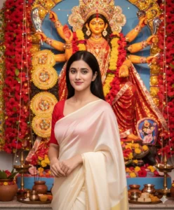 Idol Front View durga puja saree google gemini   