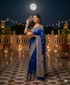 Royal Blue Saree Look