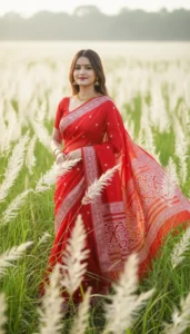 Traditional Red Saree – Bengali Puja Look