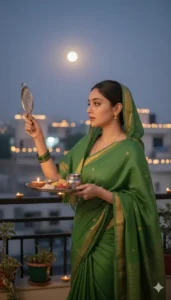 Indian woman in a simple green cotton saree