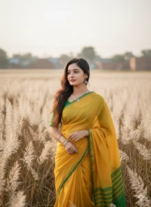 Yellow Cotton Saree – Simple & Graceful Village Look