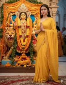 Temple Marigold Decor durga puja saree prompt gemini