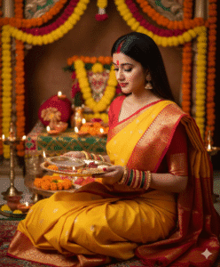 Yellow Saree Festive Look   karwa chauth prompt