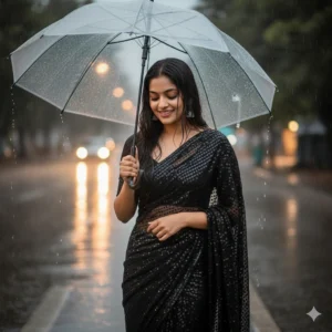 Rainy Street Saree Look saree prompt for gemini