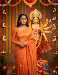 Orange Saree Side Pose