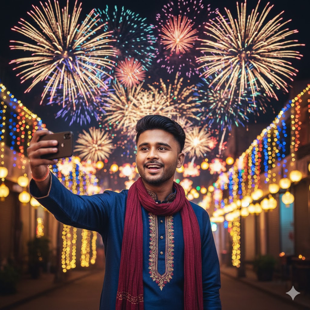 Diwali Selfie with Fireworks Google Gemini Prompt