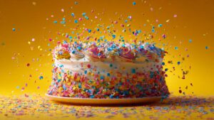 colorful happy birthday cake with sprinkles explos
