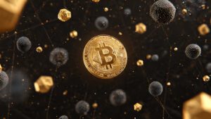 cryptocurrency concept illustration with golden bi