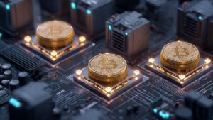 cryptocurrency mining concept with bitcoin coins a 3