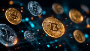 digital finance concept with bitcoin ethereum and