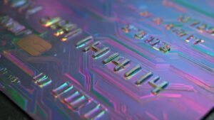 Futuristic credit card background with holographic effects, cyber security vibe, 4K resolution