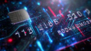 futuristic credit card background with holographic 2
