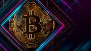 golden bitcoin on abstract geometric shapes with n 2