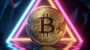 golden bitcoin on abstract geometric shapes with n 3