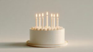 Minimalist happy birthday cake with simple candles, clean background, modern aesthetic, soft natural lighting, ultra-realistic, 4K quality