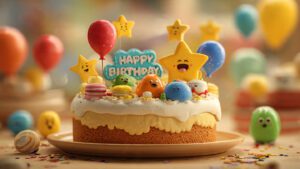 kids themed happy birthday cake with cartoon decor 3