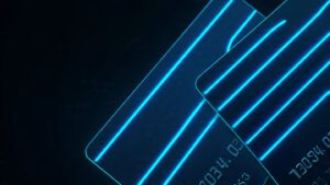 minimal credit card background with blue neon line