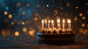 night party happy birthday cake with glowing candl 1