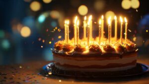 night party happy birthday cake with glowing candl 2