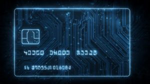 Night theme credit card background with glowing circuit patterns, technology inspired design