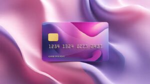 Stylish credit card background with purple and pink gradient, modern payment concept
