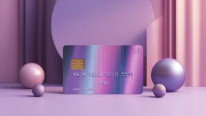 stylish credit card background with purple and pin
