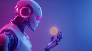 ai humanoid holding luminous crypto coin futuristi 2