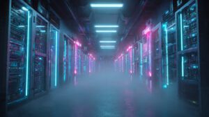 futuristic crypto mining farm with neon lights hig