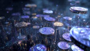 metaverse crypto world with floating coins hologra 1