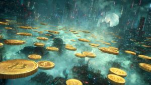 metaverse crypto world with floating coins hologra 2