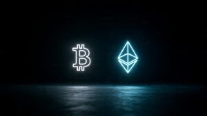 minimal black background with glowing bitcoin and